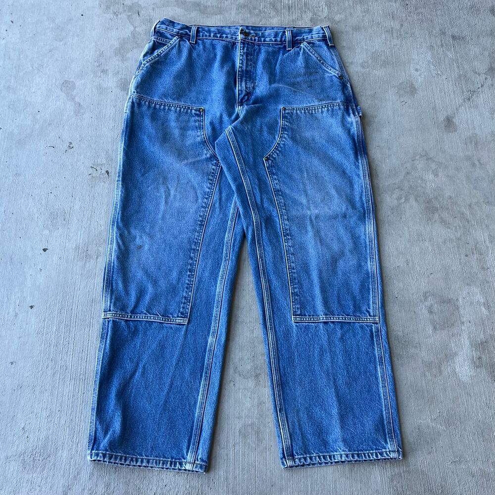 Carhartt denim blue jeans double knee work wear carpenter pants